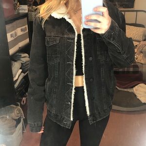 Sunrise kingdom black denim jacket w/Sherpa lining